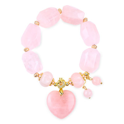 kwaliteit  14MM Multi Facted Rose Quartz Stone Crystal Bracelet Heart Carving fabriek
