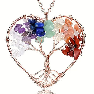 kwaliteit  5*5cm Tree Of Life Necklace With Chakra Stones Pendant fabriek