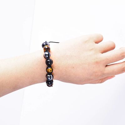 Verstelbare handgemaakte gebreide touw natuurlijke drievoudige edelstenen kralen armband