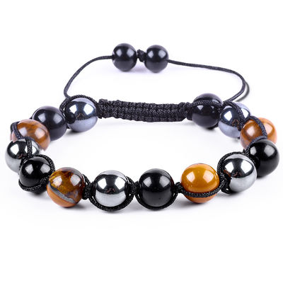 Verstelbare handgemaakte gebreide touw natuurlijke drievoudige edelstenen kralen armband
