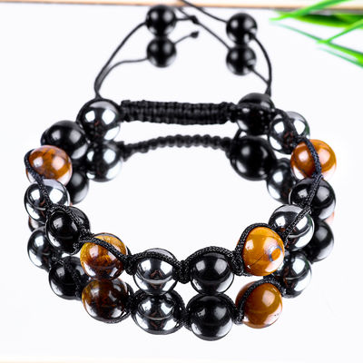 Verstelbare handgemaakte gebreide touw natuurlijke drievoudige edelstenen kralen armband