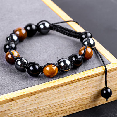 Verstelbare handgemaakte gebreide touw natuurlijke drievoudige edelstenen kralen armband