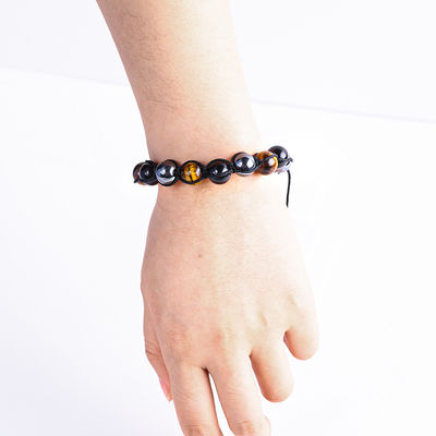 Verstelbare handgemaakte gebreide touw natuurlijke drievoudige edelstenen kralen armband