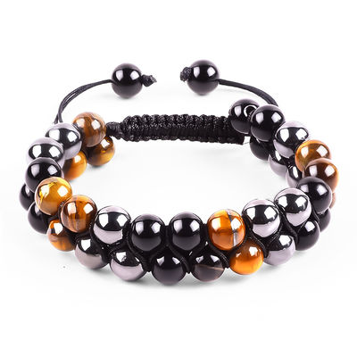 Verstelbare dubbele laag handgemaakte drievoudige steen gevlochten touw genezende armband