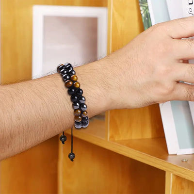 Verstelbare dubbele laag handgemaakte drievoudige steen gevlochten touw genezende armband