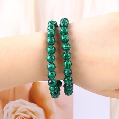 Elastische natuurlijke groene malachiet Anti-angst Healing Perlen Armband