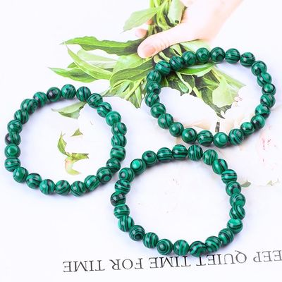 Elastische natuurlijke groene malachiet Anti-angst Healing Perlen Armband