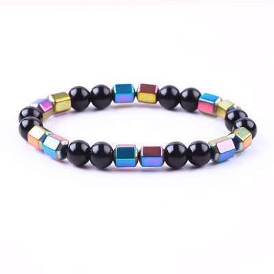 8mm handgemaakte natuurlijke elastische kristalsteen Obsidian Hematite Perlen Armband
