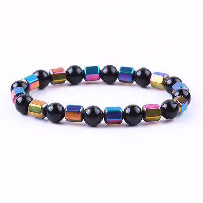 8mm handgemaakte natuurlijke elastische kristalsteen Obsidian Hematite Perlen Armband