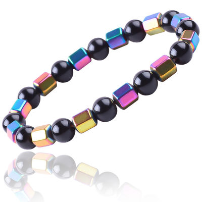 8mm handgemaakte natuurlijke elastische kristalsteen Obsidian Hematite Perlen Armband