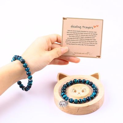 Handgemaakte Elastiek Ronde Turquoise Blauwe Tiger's Eye Stone Perled Stretch Armband
