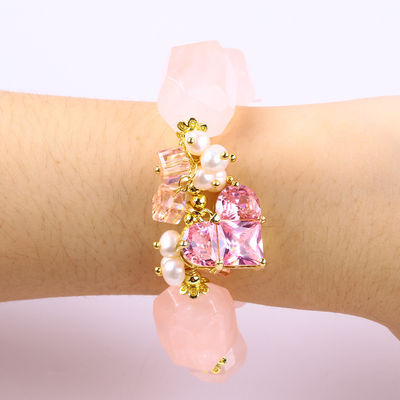 Handgemaakte edelsteen armband verstelbare amuletten rozen kwarts armband natuursteen parel sieraden voor feest dagelijks dragen