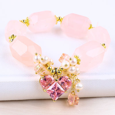 Handgemaakte edelsteen armband verstelbare amuletten rozen kwarts armband natuursteen parel sieraden voor feest dagelijks dragen