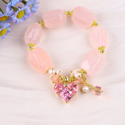 Handgemaakte edelsteen armband verstelbare amuletten rozen kwarts armband natuursteen parel sieraden voor feest dagelijks dragen