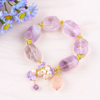 Handgemaakte edelsteen armband verstelbare amuletten Amethyst armbanden natuursteen parel sieraden voor feest dagelijks dragen