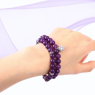 Ronde vorm Paarse edelsteen Amethyst Perlen Armband 4/6/8/10/12mm