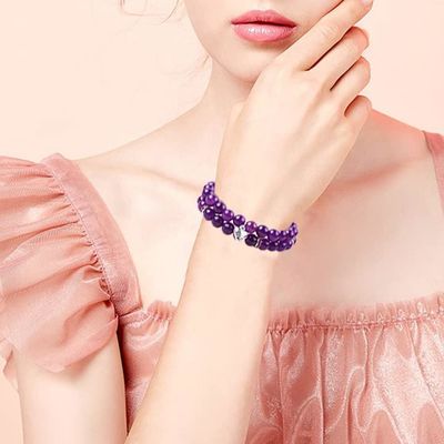 Ronde vorm Paarse edelsteen Amethyst Perlen Armband 4/6/8/10/12mm