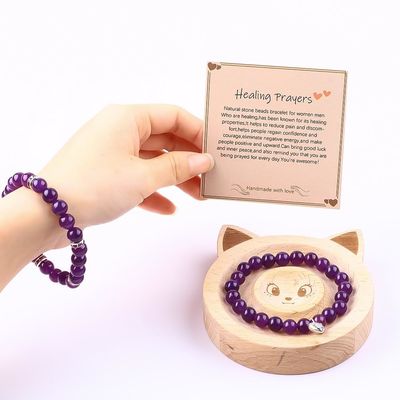 Ronde vorm Paarse edelsteen Amethyst Perlen Armband 4/6/8/10/12mm