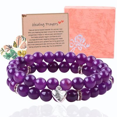 Ronde vorm Paarse edelsteen Amethyst Perlen Armband 4/6/8/10/12mm