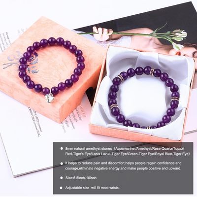 Ronde vorm Paarse edelsteen Amethyst Perlen Armband 4/6/8/10/12mm