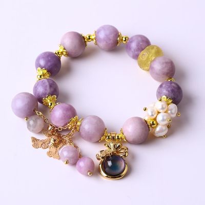Handgemaakte ronde kraal kristal edelsteen elastische armband met luxe charmes