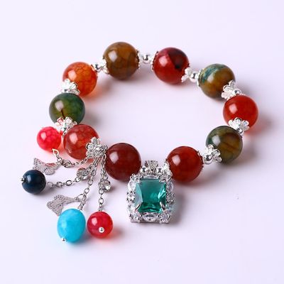 Handgemaakte ronde kraal kristal edelsteen elastische armband met luxe charmes