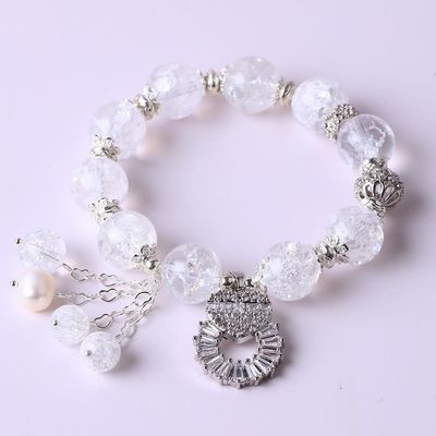 Handgemaakte ronde kraal kristal edelsteen elastische armband met luxe charmes