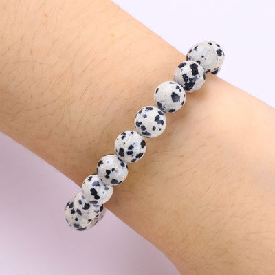 Custom Edelsteen 8mm Ronde Dalamatie Jaspis Met Sneeuwvlokken Charm Perlen Armband Voor Het Geven