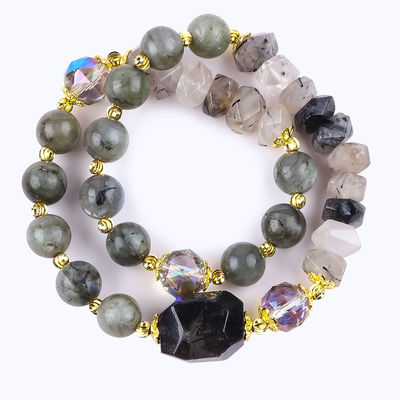 Handgemaakte Labradorite Multifacta en Ronde Dubbellaag Stretch Perlen Armband Voor Gift geven