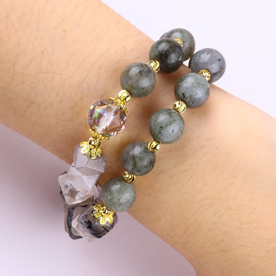 Handgemaakte Labradorite Multifacta en Ronde Dubbellaag Stretch Perlen Armband Voor Gift geven