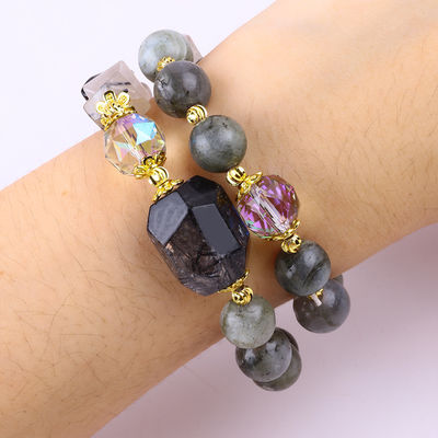 Handgemaakte Labradorite Multifacta en Ronde Dubbellaag Stretch Perlen Armband Voor Gift geven