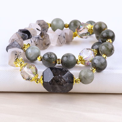 Handgemaakte Labradorite Multifacta en Ronde Dubbellaag Stretch Perlen Armband Voor Gift geven