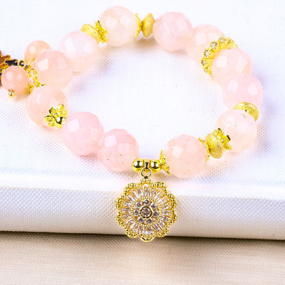 Handgemaakte edelsteen kraan Armband Natuurlijke roos kwarts Verstelbare giraffe charme armband Voor feest dagelijks dragen
