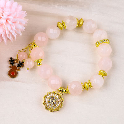 Handgemaakte edelsteen kraan Armband Natuurlijke roos kwarts Verstelbare giraffe charme armband Voor feest dagelijks dragen