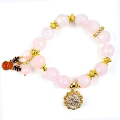 Handgemaakte edelsteen kraan Armband Natuurlijke roos kwarts Verstelbare giraffe charme armband Voor feest dagelijks dragen