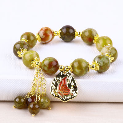 Handgemaakte edelsteen kraan Armband Natuurlijke gele draak Bloedsteen Verstelbare charme Armband Voor feest dagelijks dragen