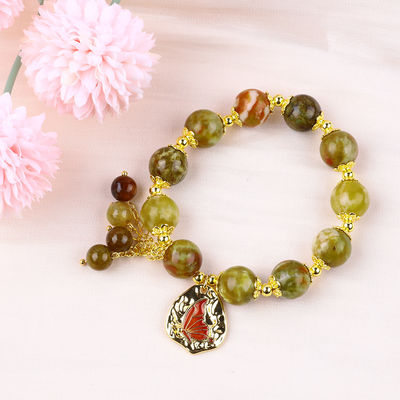 Handgemaakte edelsteen kraan Armband Natuurlijke gele draak Bloedsteen Verstelbare charme Armband Voor feest dagelijks dragen