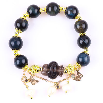 Handgemaakte edelsteen kraan Armband Natuurlijke inkt Blauwe tijger oog Verstelbare peel charme armband Voor feest dagelijks dragen