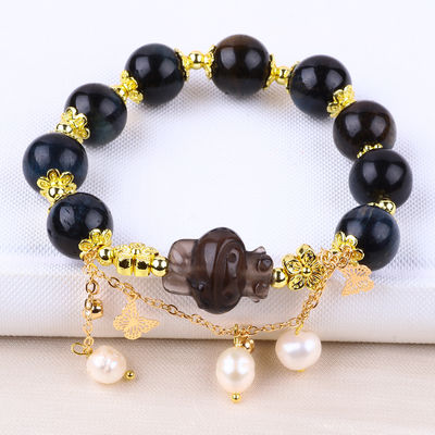 Handgemaakte edelsteen kraan Armband Natuurlijke inkt Blauwe tijger oog Verstelbare peel charme armband Voor feest dagelijks dragen