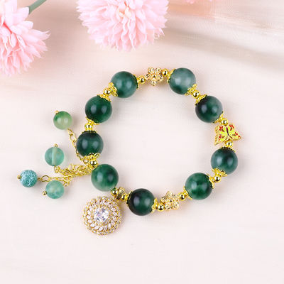 Handgemaakte edelsteen kraan Armband Groen Chalcedonium Armband Verstelbare charme Armband Voor feest dagelijks dragen