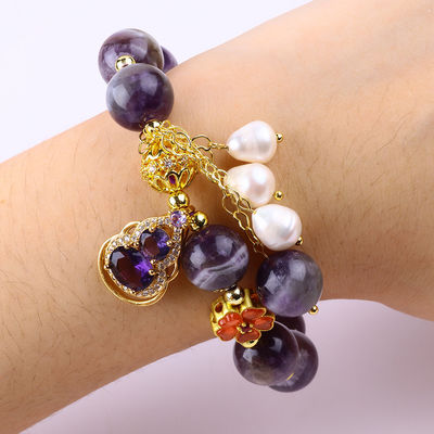 Handgemaakte Edelsteen Perlen Armband Natuurlijk Amethyst Verstelbare Peel Charms Armband Voor Feest dagelijks dragen