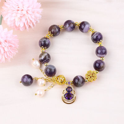 Handgemaakte Edelsteen Perlen Armband Natuurlijk Amethyst Verstelbare Peel Charms Armband Voor Feest dagelijks dragen