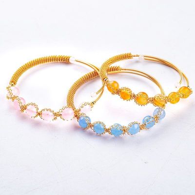 Draad Wrapped Healing Ronde Perlen Edelsteen Armband Armband Juwelen