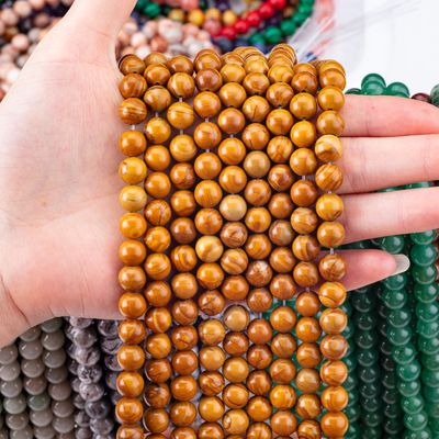 Gele houtkorrel ronde kralen natuurkristal edelsteen hout jaspis losse kralen strengen voor zelfstandig sieraden maken