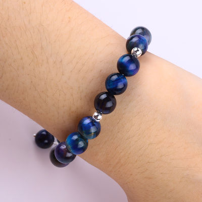 Edelsteen kristal 8mm regenboog tijger oog met sneeuwvlokje charme strek armband voor het geven van cadeaus
