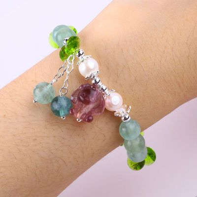 8mm halfschmuck fluoriet met paarse melodie gesneden stretch armband cadeau