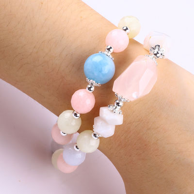 Morganite handgemaakte doe-het-zelf dubbele laag natuurlijk kristal veelzijdig ronde kralen armband voor cadeau