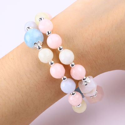 Morganite handgemaakte doe-het-zelf dubbele laag natuurlijk kristal veelzijdig ronde kralen armband voor cadeau