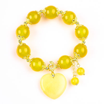 14MM Natuurlijke Energie Gele Chalcedonie Met Gele Jade Hart Snijwerk Gelukskristal Perlen Armband