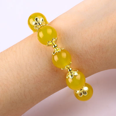 14MM Natuurlijke Energie Gele Chalcedonie Met Gele Jade Hart Snijwerk Gelukskristal Perlen Armband